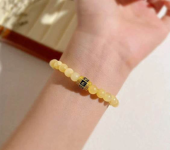 Natural Yellow Jade Wealth Mantra Bracelet