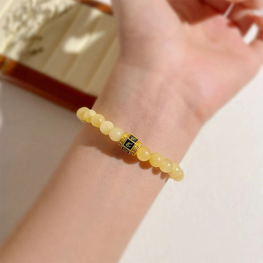 Natural Yellow Jade Wealth Mantra Bracelet