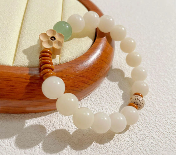 Natural White Jade & Green Aventurine Bodhi Bracelet