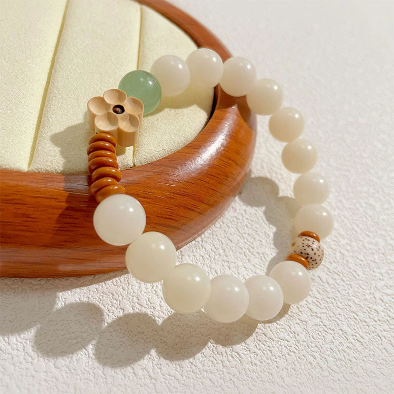 Natural White Jade & Green Aventurine Bodhi Bracelet