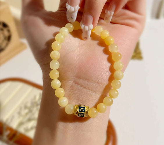 Natural Yellow Jade Wealth Mantra Bracelet