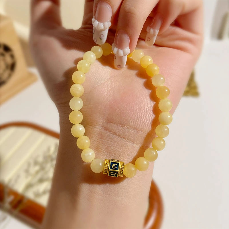 Natural Yellow Jade Wealth Mantra Bracelet