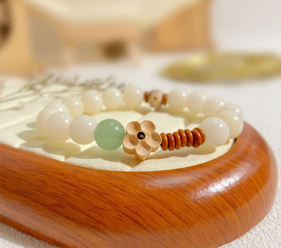 Natural White Jade & Green Aventurine Bodhi Bracelet