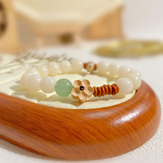 Natural White Jade & Green Aventurine Bodhi Bracelet