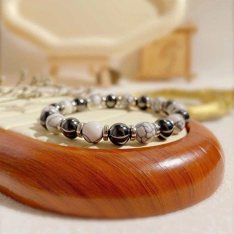 White Turquoise & Black Agate Bracelet