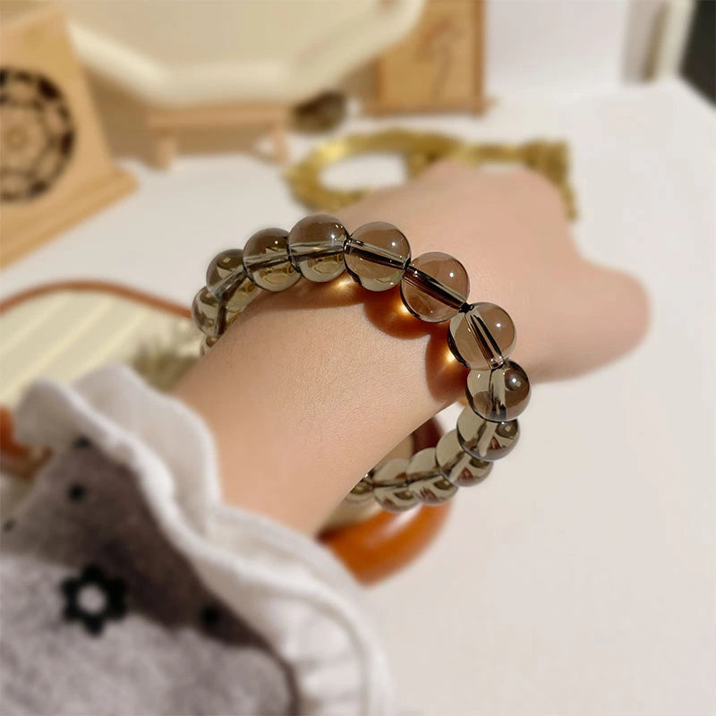 Natural Tea Quartz and Smoky Crystal Bracelet