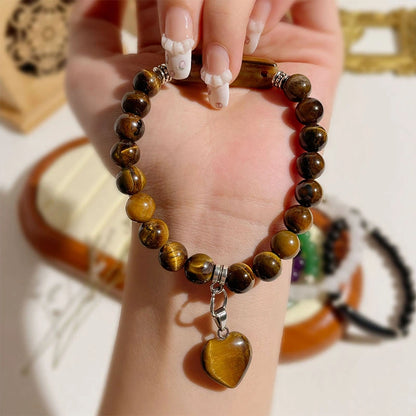 8mm Amethyst & Agate Beaded Bracelet with Heart Charm