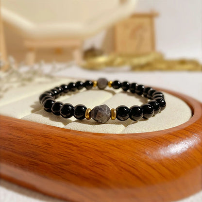 Obsidian Faceted Diamond Bead Bracelet