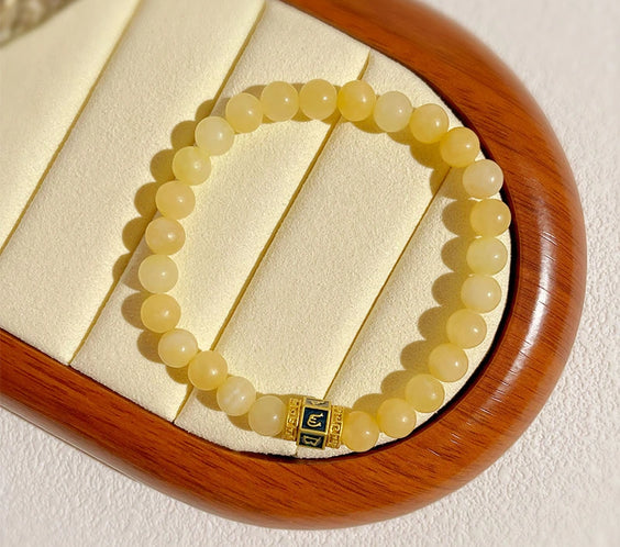 Natural Yellow Jade Wealth Mantra Bracelet