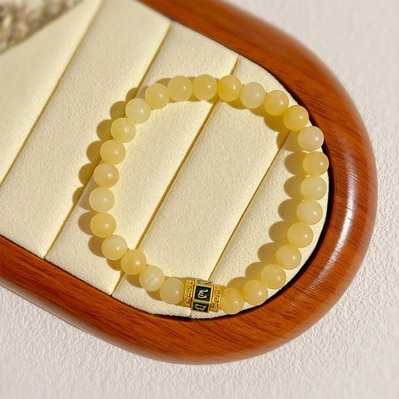Natural Yellow Jade Wealth Mantra Bracelet