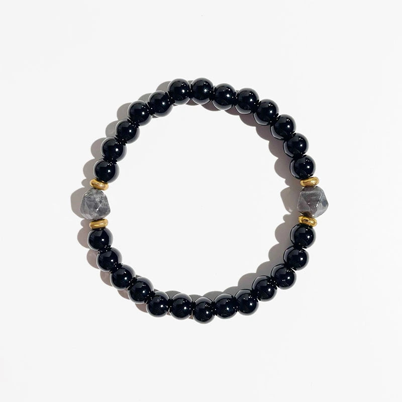 Obsidian Faceted Diamond Bead Bracelet