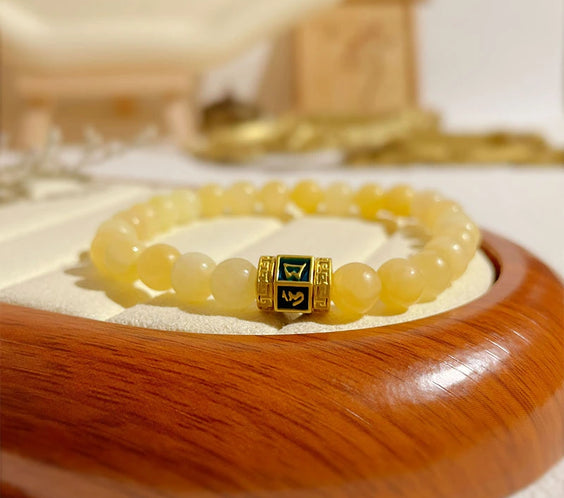 Natural Yellow Jade Wealth Mantra Bracelet