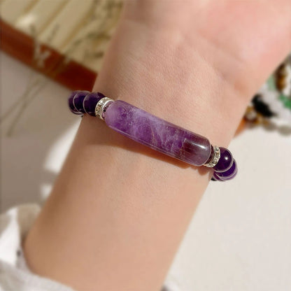 8mm Amethyst & Agate Beaded Bracelet with Heart Charm