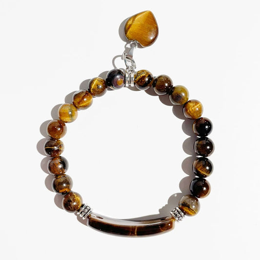 8mm Amethyst & Agate Beaded Bracelet with Heart Charm