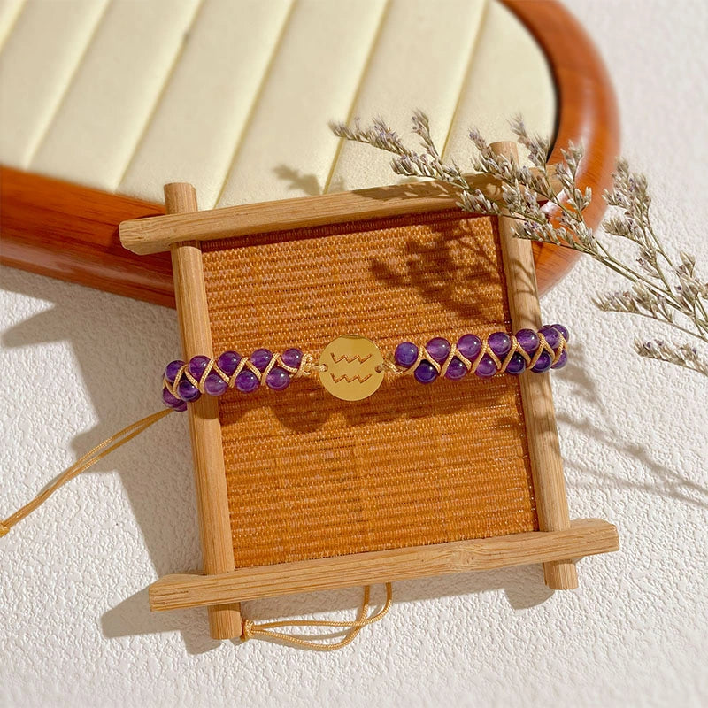 Zodiac Aura Protection Braided Stone Bracelet