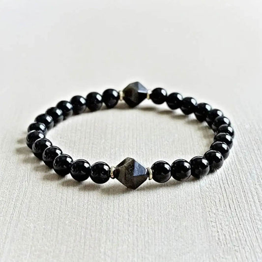 Obsidian Faceted Diamond Bead Bracelet - MystiCrystals
