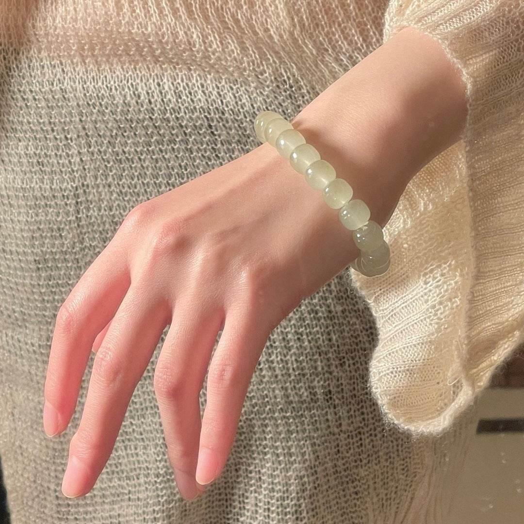 Elegant Light-Colored Glass Bead Bracelet - MystiCrystals