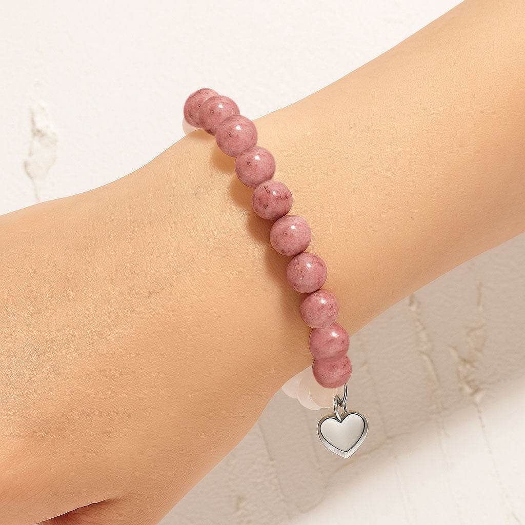 Love Heart Natural Stone Stretch Bracelet - MystiCrystals