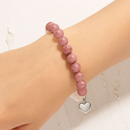 Love Heart Natural Stone Stretch Bracelet - MystiCrystals