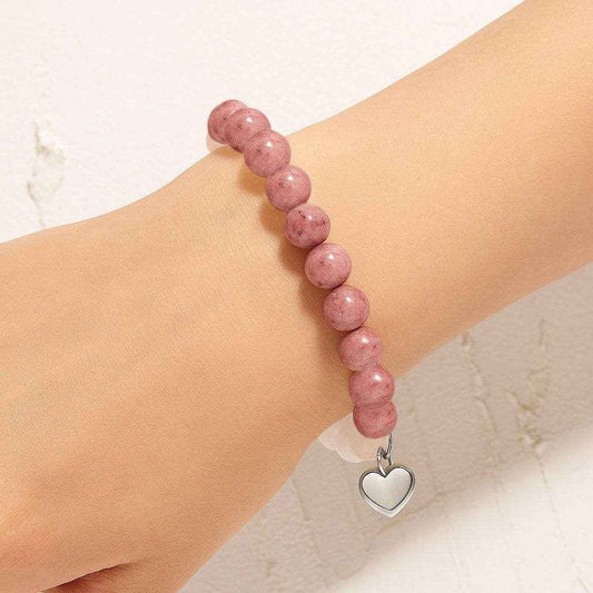 Love Heart Natural Stone Stretch Bracelet