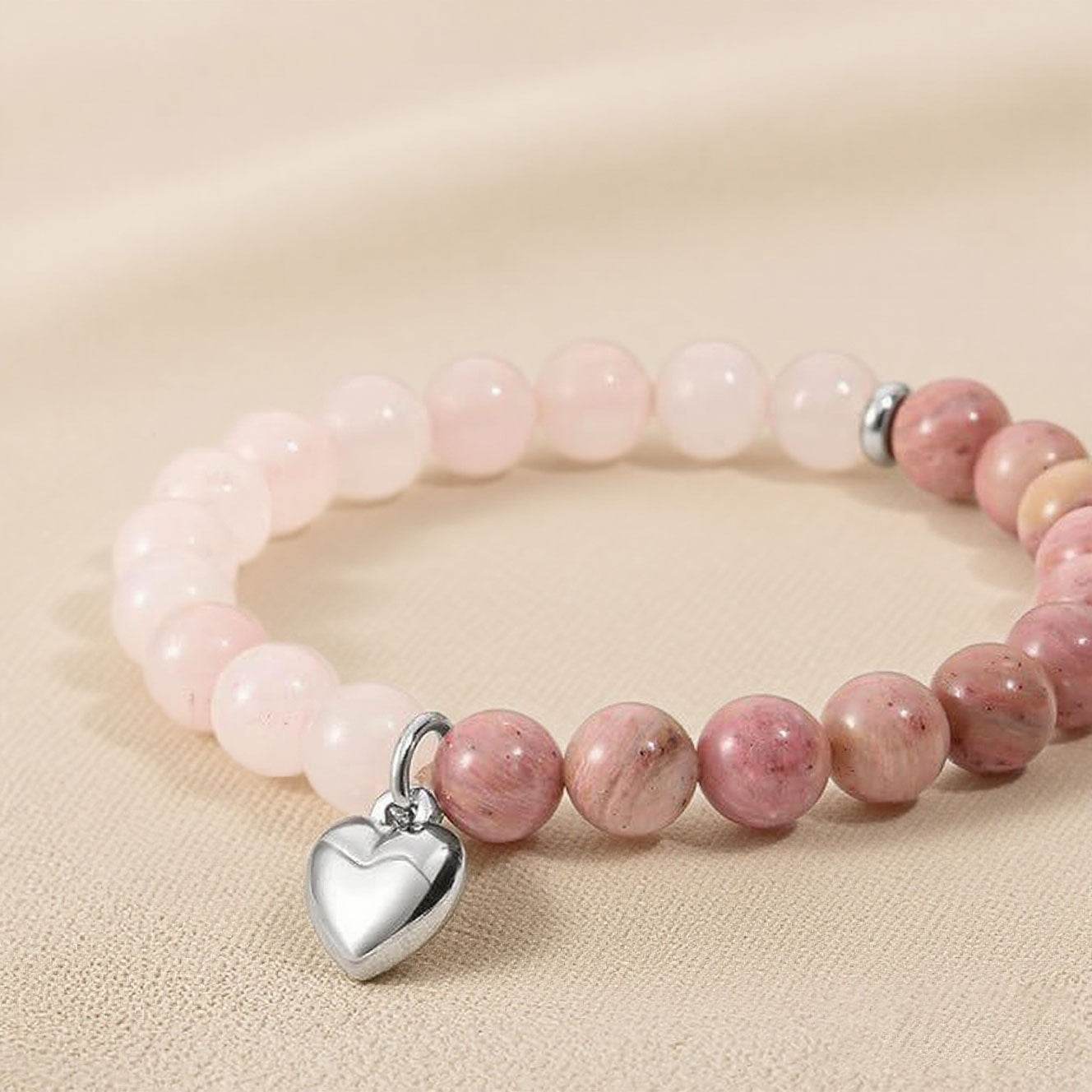 Love Heart Natural Stone Stretch Bracelet - MystiCrystals