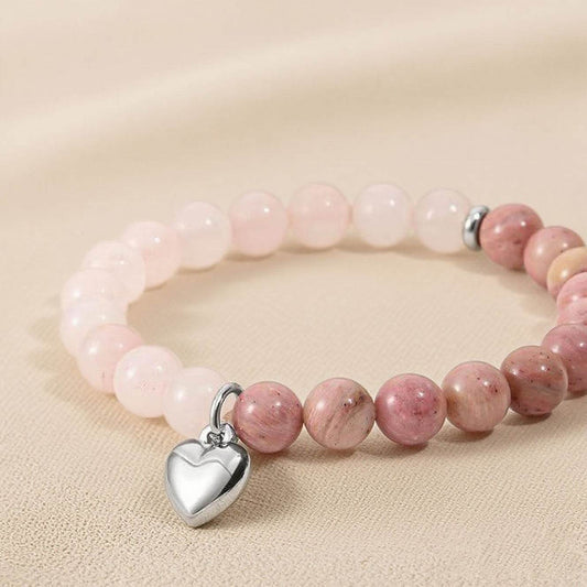 Love Heart Natural Stone Stretch Bracelet - MystiCrystals