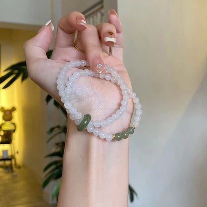 新中式新款仿白玉高级手链小众设计显白双圈叠戴简约和田手串配饰 - MystiCrystals