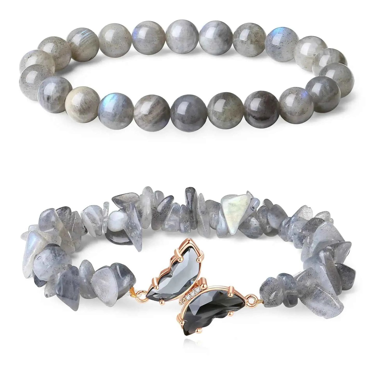 Amethyst, Rose Quartz & Amazonite Bracelet with Butterfly Pendant