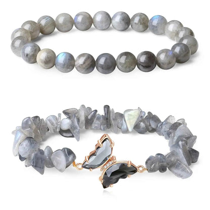 Amethyst, Rose Quartz & Amazonite Bracelet with Butterfly Pendant