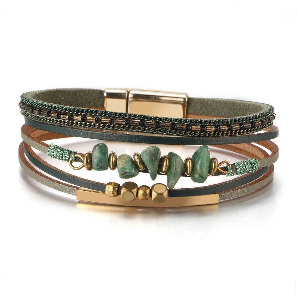 Bohemian Leather Wrap Bracelet with Magnetic Clasp - MystiCrystals