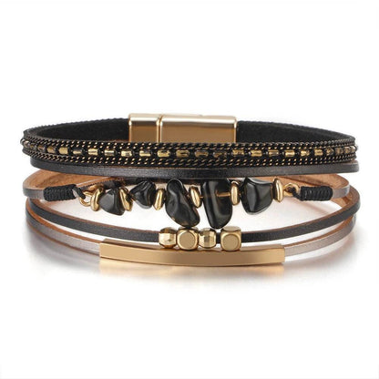 Bohemian Leather Wrap Bracelet with Magnetic Clasp - MystiCrystals