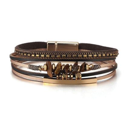 Bohemian Leather Wrap Bracelet with Magnetic Clasp - MystiCrystals