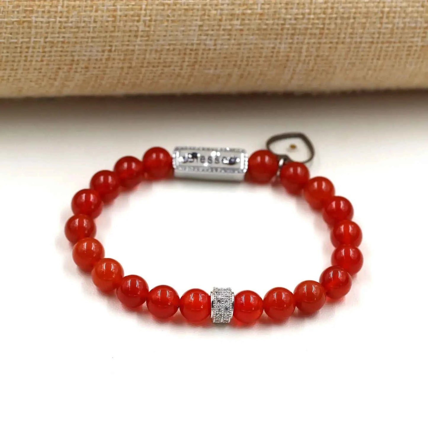 Red Agate & Opal Beaded Bracelet with “Blssed” Letter