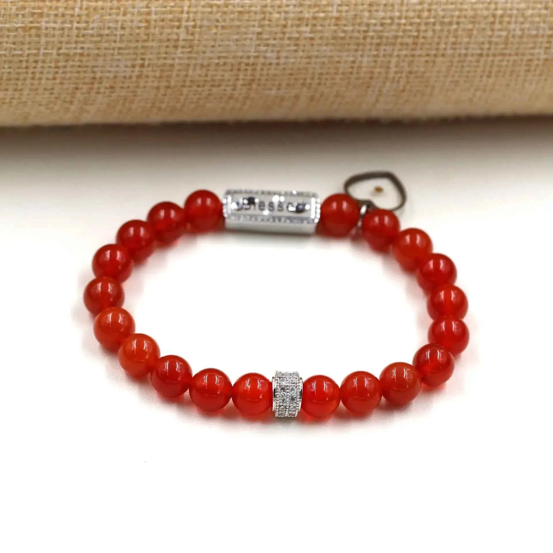 Red Agate & Opal Beaded Bracelet with “Blssed” Letter