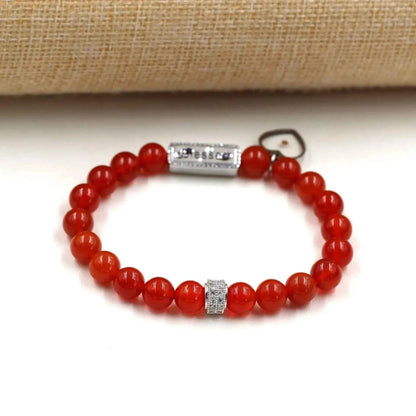 Red Agate & Opal Beaded Bracelet with “Blssed” Letter