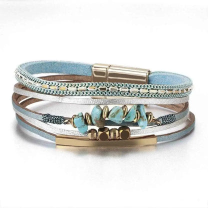 Bohemian Leather Wrap Bracelet with Magnetic Clasp