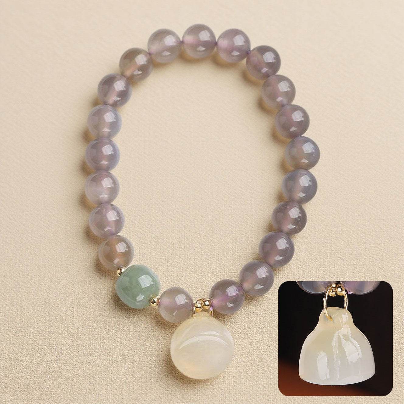 Gray Agate & Chalcedony Lotus Bracelet - MystiCrystals
