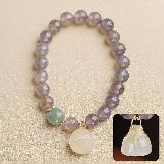 Gray Agate & Chalcedony Lotus Bracelet - MystiCrystals