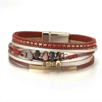 Bohemian Leather Wrap Bracelet with Magnetic Clasp