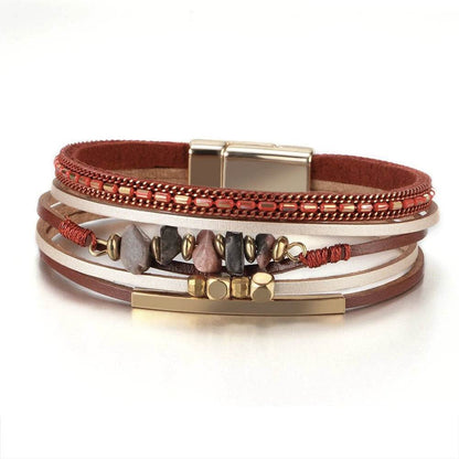 Bohemian Leather Wrap Bracelet with Magnetic Clasp - MystiCrystals