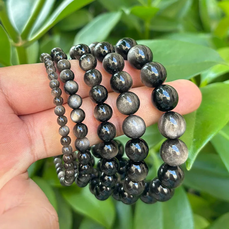 天然双金眼银曜石手链乌金黑曜石diy银曜貔貅成品手串水晶手链 - MystiCrystals