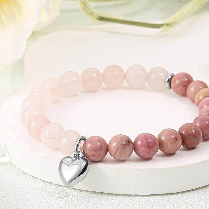 Love Heart Natural Stone Stretch Bracelet - MystiCrystals