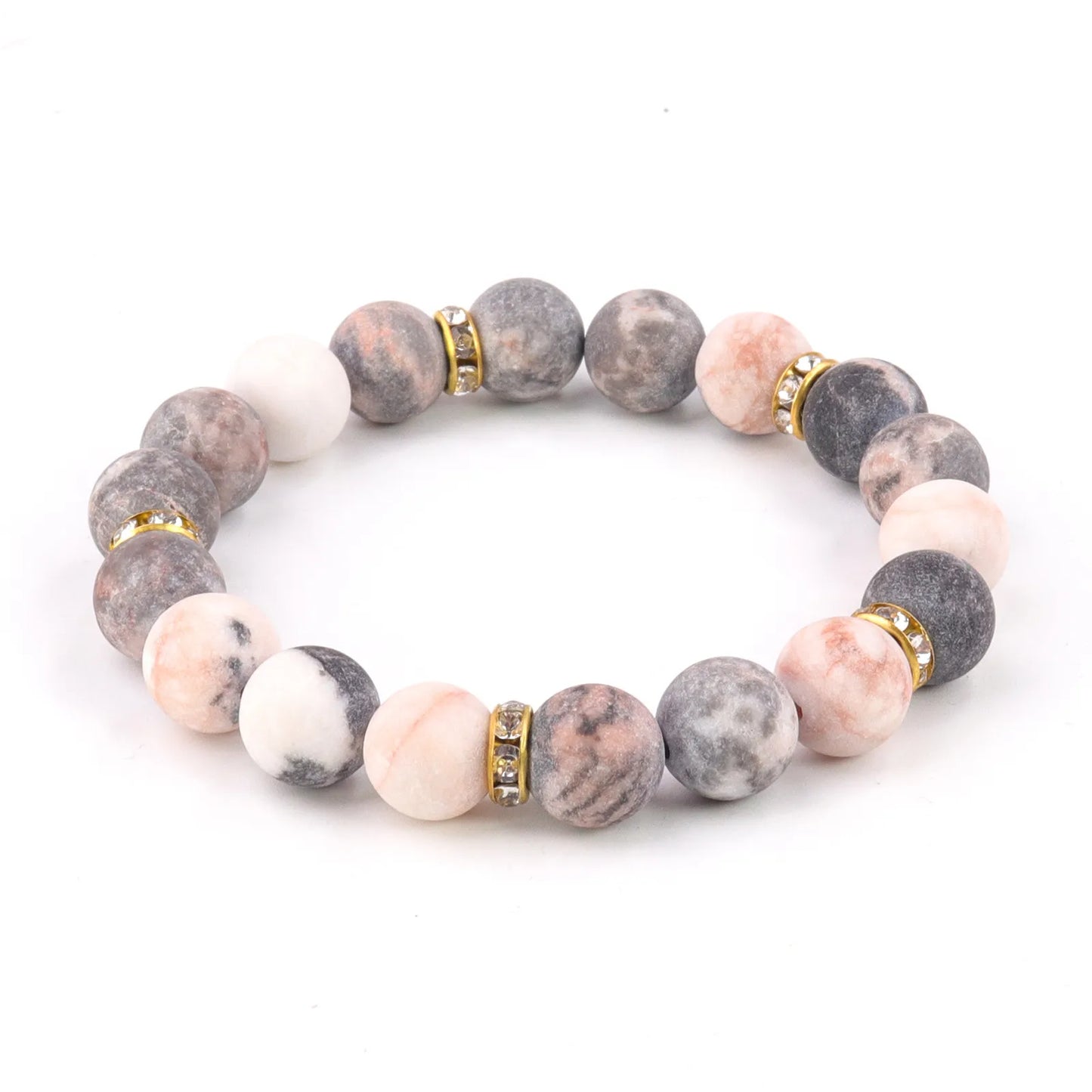 跨境饰品速卖通10mm粉斑磨砂石串珠手链 bracelet厂家 - MystiCrystals