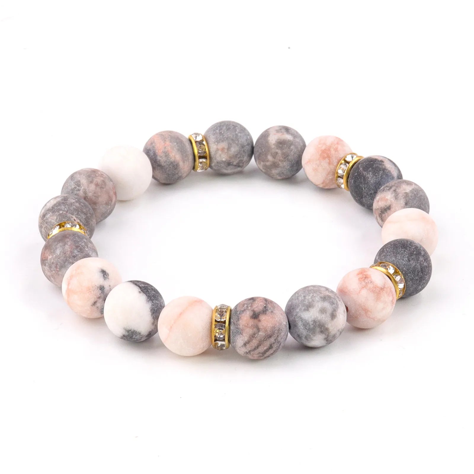 跨境饰品速卖通10mm粉斑磨砂石串珠手链 bracelet厂家 - MystiCrystals