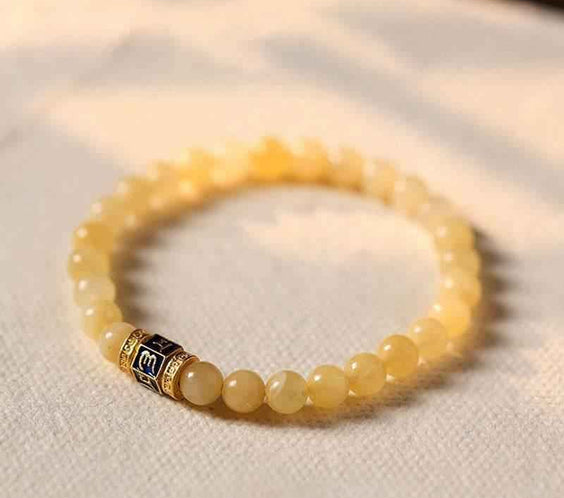 Natural Beige Jade Six Word Mantra Bracelet