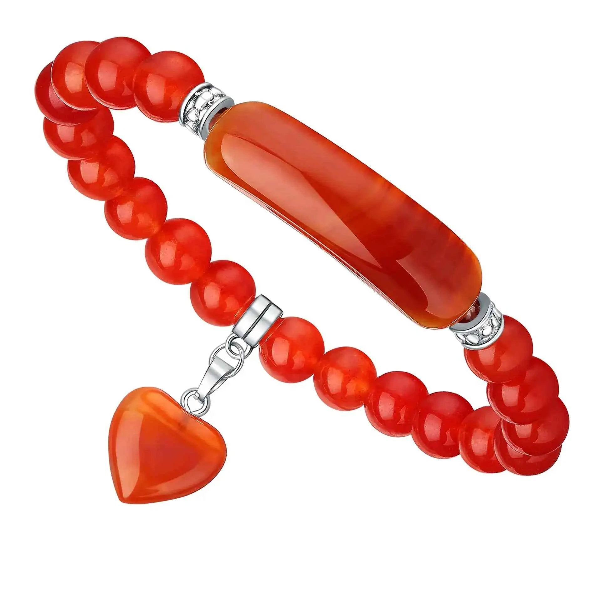 8mm Amethyst & Agate Beaded Bracelet with Heart Charm