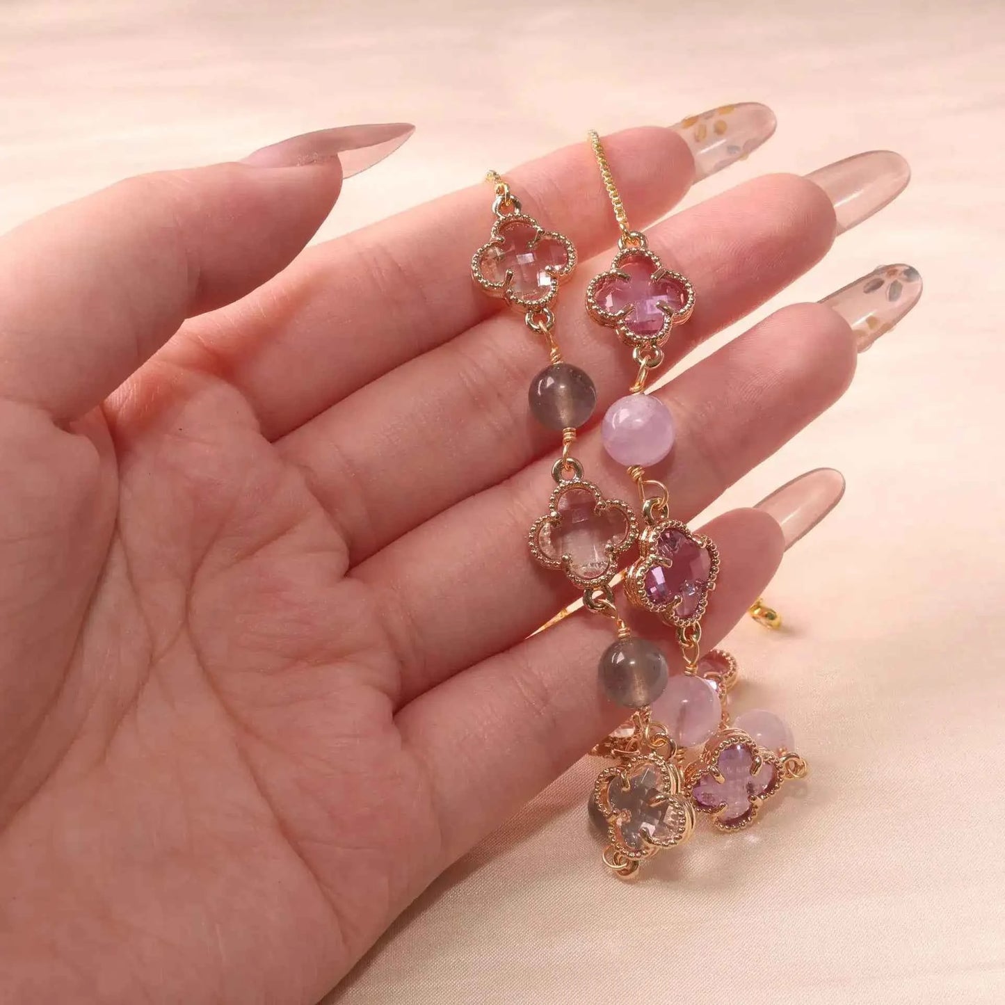 Amethyst & Strawberry Quartz Four-Leaf Clover Bracelet