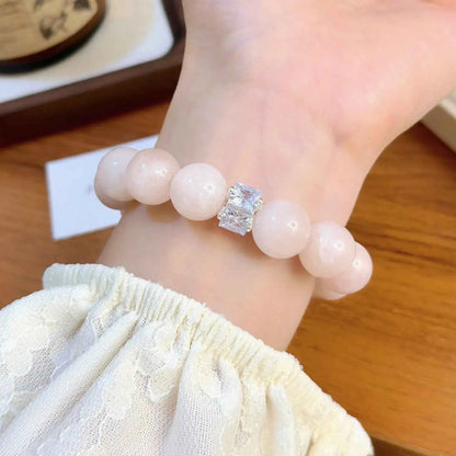 10mm Pink Spot Matte Stone Beaded Bracelet