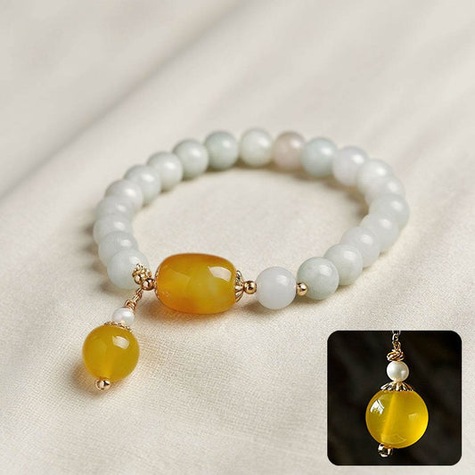 Natural Jadeite & Agate Tassel Bracelet - MystiCrystals