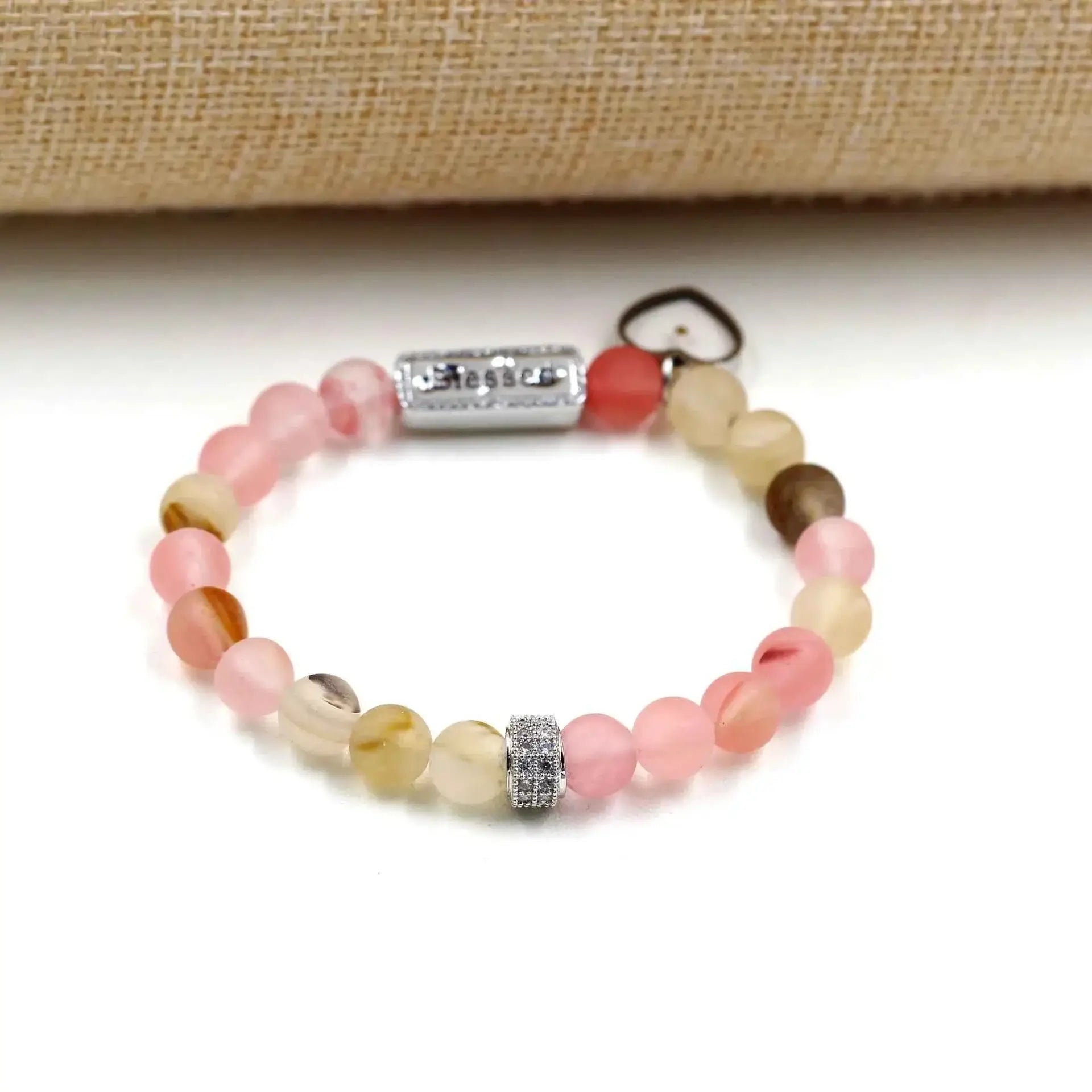 Red Agate & Opal Beaded Bracelet with “Blssed” Letter